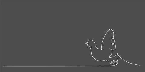 Decoration continuous line hand drawing pigeon for wedding photo book Stock Illustration