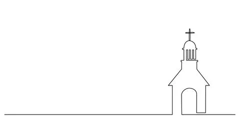 Decoration continuous line hand drawing church for wedding photo book 스톡 일러스트