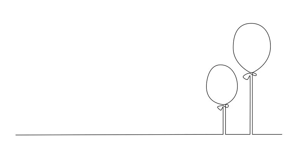 Decoration continuous line hand drawing element two balloons for photo book Illustrazione stock