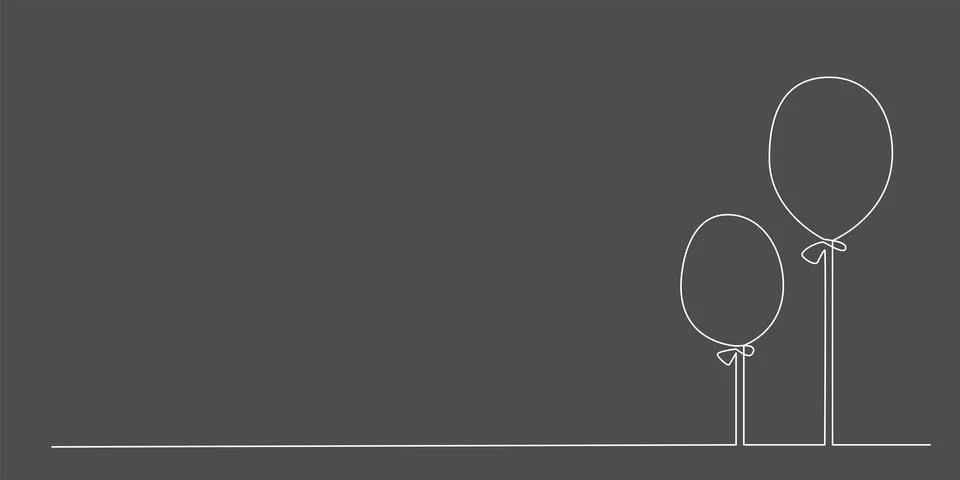 Decoration continuous line hand drawing element two balloons for photo book Illustrazione stock