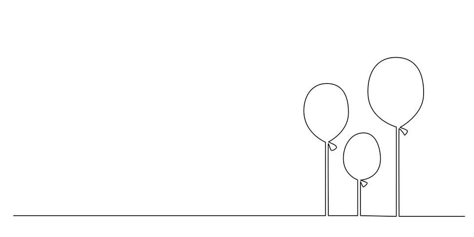 Decoration continuous line hand drawing element three balloons for photo book 스톡 일러스트