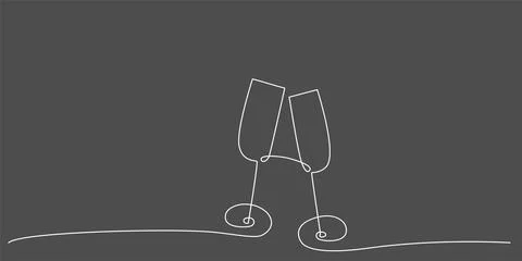Decoration continuous line hand drawing glasses element for wedding photo book Illustrazione stock