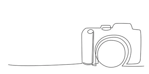 Decoration continuous line hand drawing photo camera for wedding photo book Stock Illustration