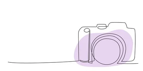 Decoration continuous line hand drawing photo camera for wedding photo book Stock Illustration
