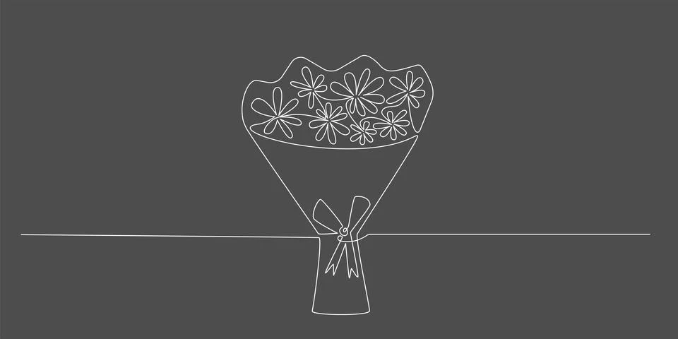 Decoration continuous line hand drawing flowers bouquet for wedding photo book Stock Illustration
