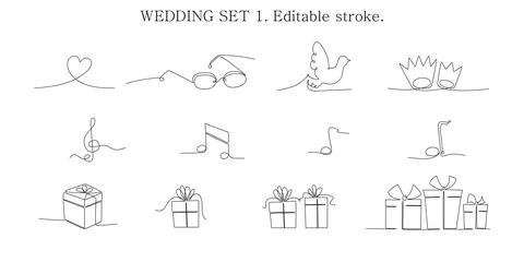 Decoration continuous line hand drawing elements set for wedding photo book Illustrazione stock