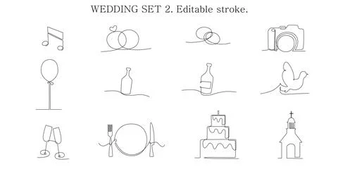 Decoration continuous line hand drawing elements set for wedding photo book Illustrazione stock