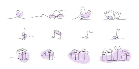 Decoration continuous line hand drawing elements set for wedding photo book Stock Illustration