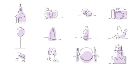 Decoration continuous line hand drawing elements set for wedding photo book Illustrazione stock