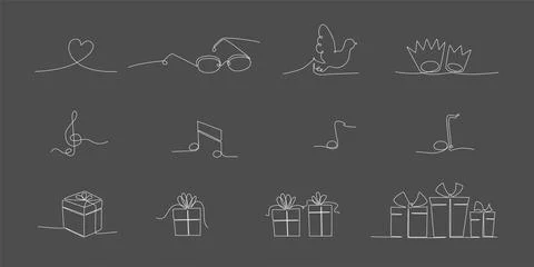 Decoration continuous line hand drawing elements set for wedding photo book Stock Illustration