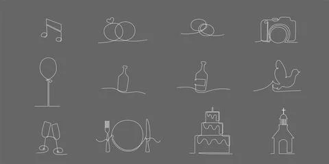 Decoration continuous line hand drawing elements set for wedding photo book Illustrazione stock