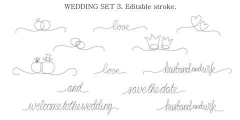 Decoration continuous line hand drawing elements set for wedding photo book Stock Illustration
