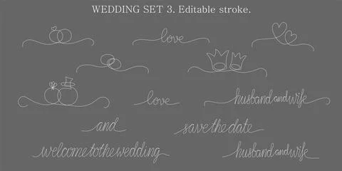 Decoration continuous line hand drawing elements set for wedding photo book Illustrazione stock