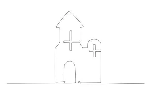 Decoration continuous line hand drawing church for wedding photo book Stock Illustration