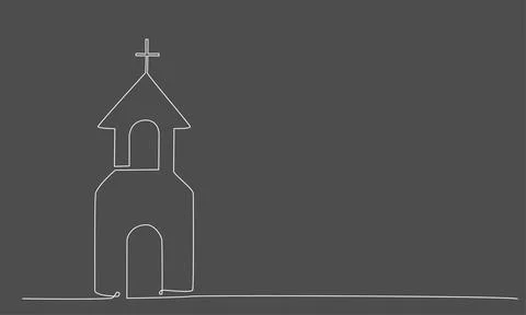 Decoration continuous line hand drawing church for wedding photo book Illustrazione stock