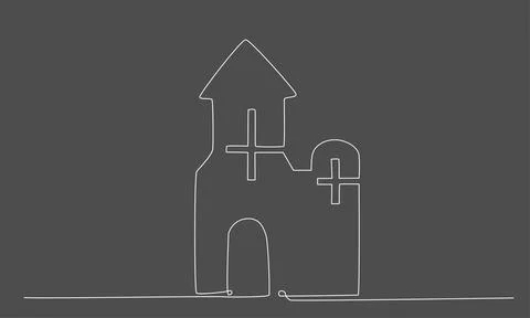 Decoration continuous line hand drawing church for wedding photo book Stock Illustration