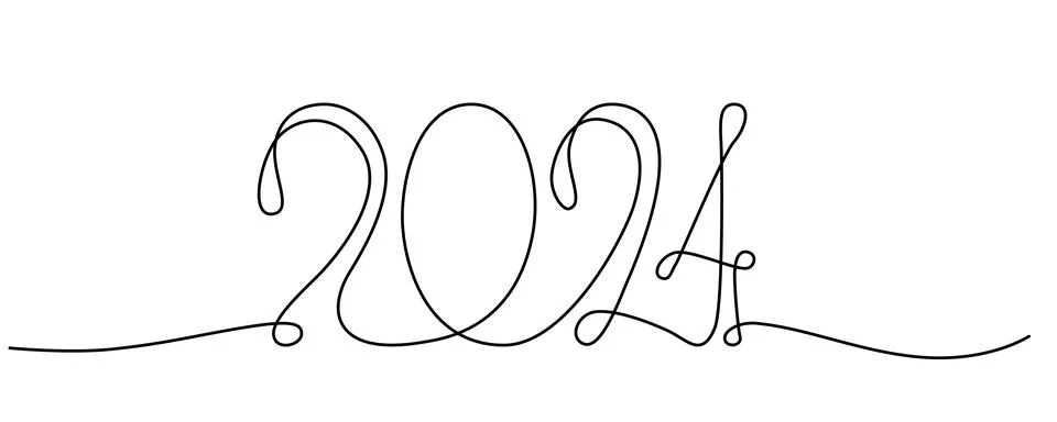Decoration continuous line hand drawing sign for 2024 year calendar. Vector Illustrazione stock