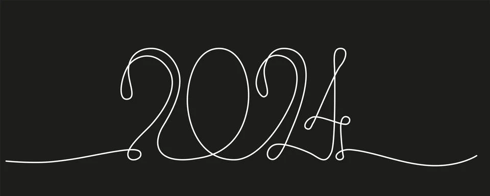 Decoration continuous line hand drawing sign for 2024 year calendar. Vector Illustrazione stock