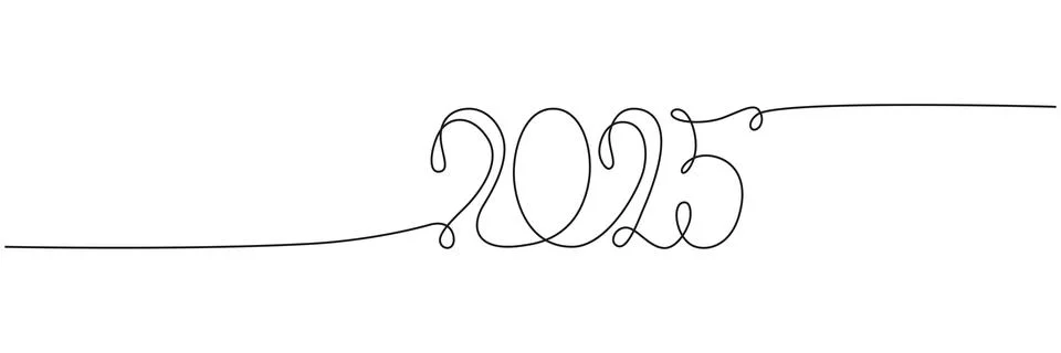 Decoration continuous line hand drawing sign for 2025 year calendar Stock Illustration