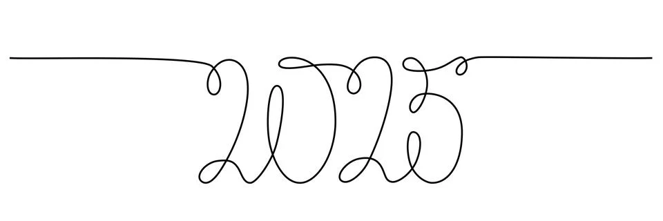 Decoration continuous line hand drawing sign for 2025 year calendar Stock Illustration