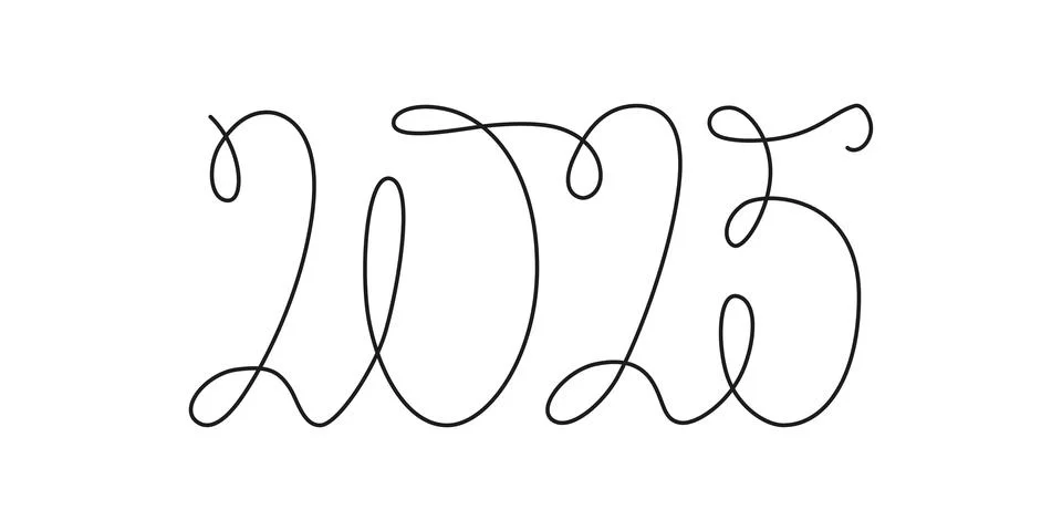 Decoration continuous line hand drawing sign for 2025 year calendar Stock Illustration