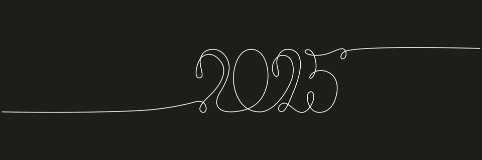 Decoration continuous line hand drawing sign for 2025 year calendar. Vector Stock Illustration