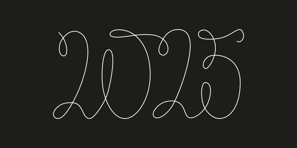 Decoration continuous line hand drawing sign for 2025 year calendar. Vector Stock Illustration