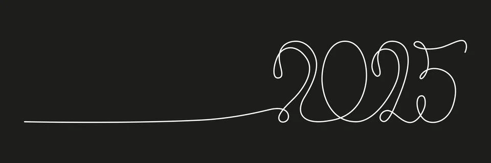 Decoration continuous line hand drawing sign for 2025 year calendar. Vector Stock Illustration