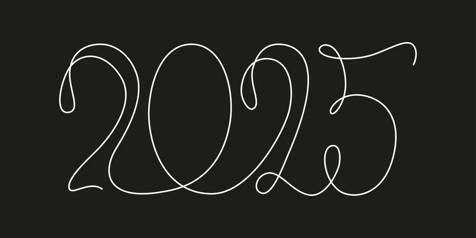 Decoration continuous line hand drawing sign for 2025 year calendar. Vector Stock Illustration