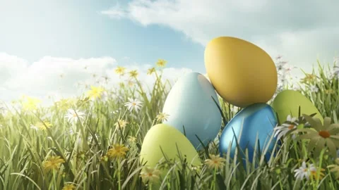 Decoration Easter Eggs In A Spring Meadow Stockbeeldmateriaal 234536067