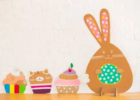 Decoration for Easter. Rabbit of cardboard Fotos Stock