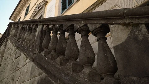 Decoration element. Stairs. Baluster on the wall of the Cathedral. 스톡 동영상 120087608