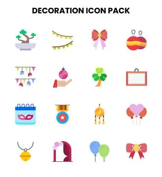 Decoration Flat Bundle Icons Pack 库存插图