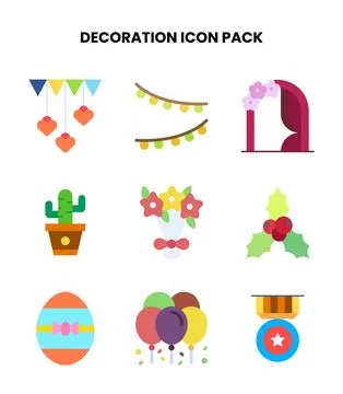 Decoration Flat Bundle Icons Pack Stock Illustration