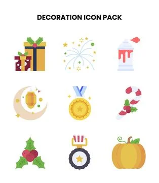 Decoration Flat Set Icons Pack Stock Illustration