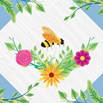 Decoration of flowers with bee Stock Illustration