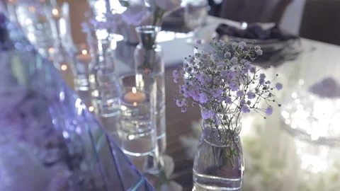 Decoration of flowers on the festive table Stock Footage 163311814