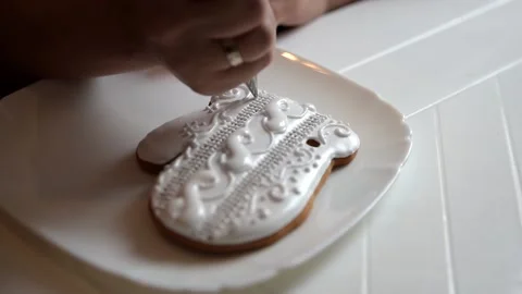 Decoration ginger gingerbread honey glaze beautiful pattern 스톡 동영상 150253229