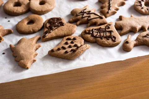 Decoration on gingerbread cookie close up. Stock Photos