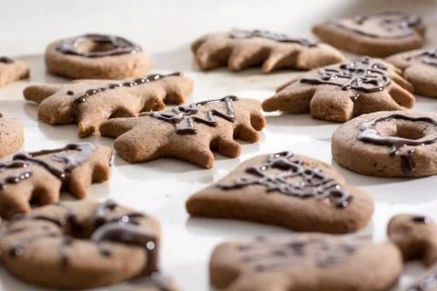 Decoration on gingerbread cookie close up. Stock Photos
