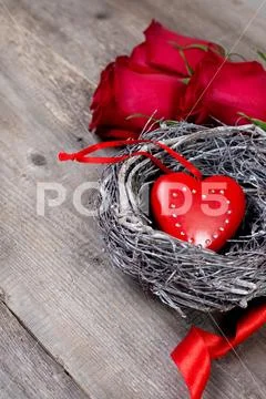 Decoration with hearts and roses Stock Photos