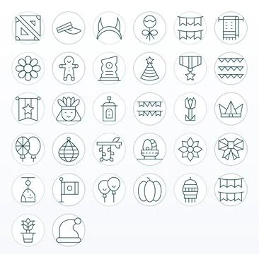 Decoration High Resolution Vector Icon Pack with 32 Thin Line Editable Elemen Stock Illustration