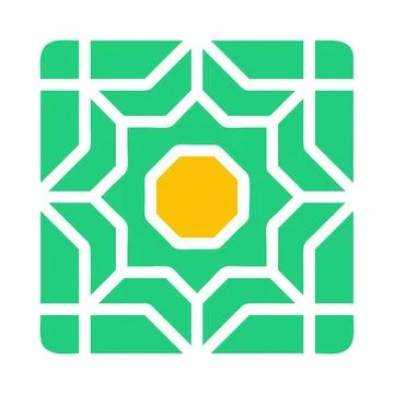 Decoration icon solid green yellow style ramadan illustration vector elemen.. Stock Illustration