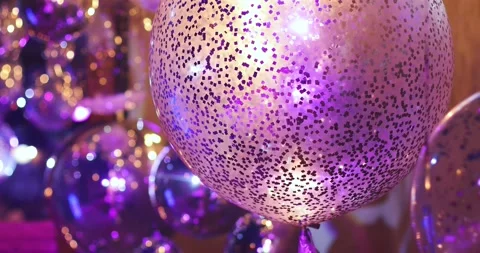 Decoration interior elements of restaurant venue banquet hall, helium balloons Stock Footage 152081196