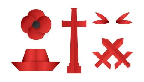 Decoration items for Anzac Day. Vector illustration in paper cut, craft style Stock Illustration
