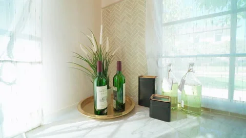 Decoration in kitchen by window Stock Footage 158430288