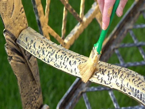 Decoration of metal bench Stock Footage 75442532