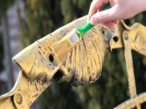 Decoration of metal bench Stock Footage 75442533