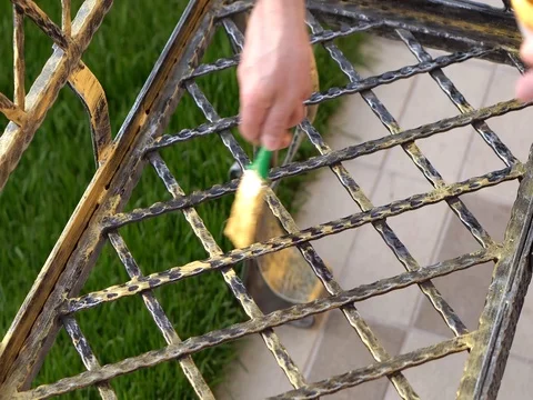 Decoration of metal bench Stock Footage 75442534