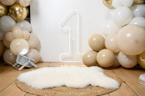 Decoration with the number one and the first year Stock Photos